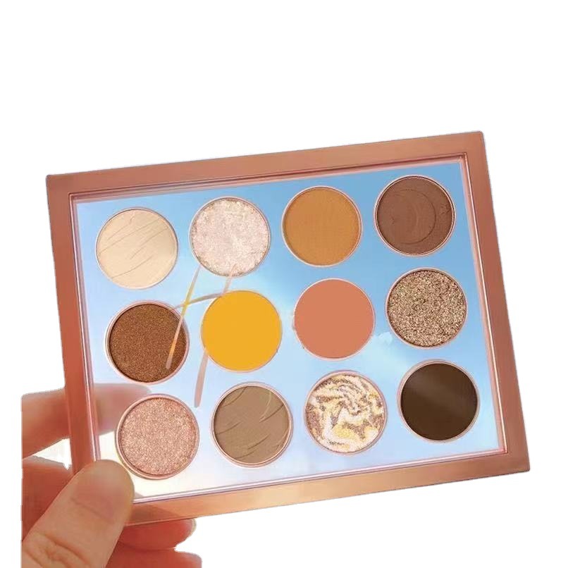 12 Color Rose Amber Eyeshadow Palette – Warm Tone Shimmer Eye Makeup ✨