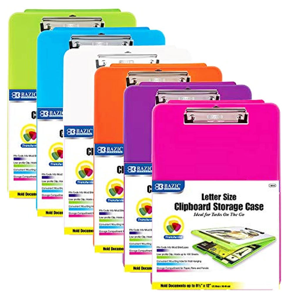 Clipboard Storage Case Translucent, A-4 Letter Size | 6 Assorted Color | 12-Pack