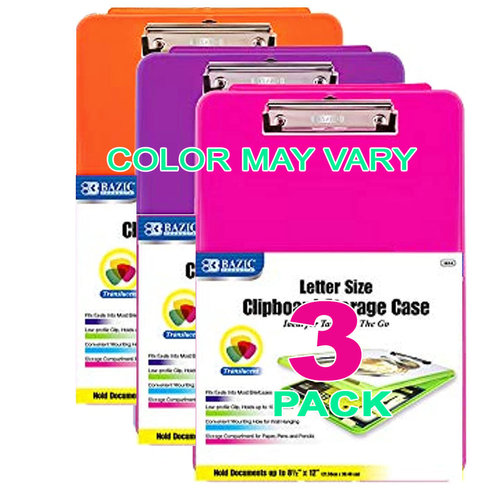 Clipboard Storage Case Translucent, A-4 Letter Size | 6 Assorted Color | 12-Pack