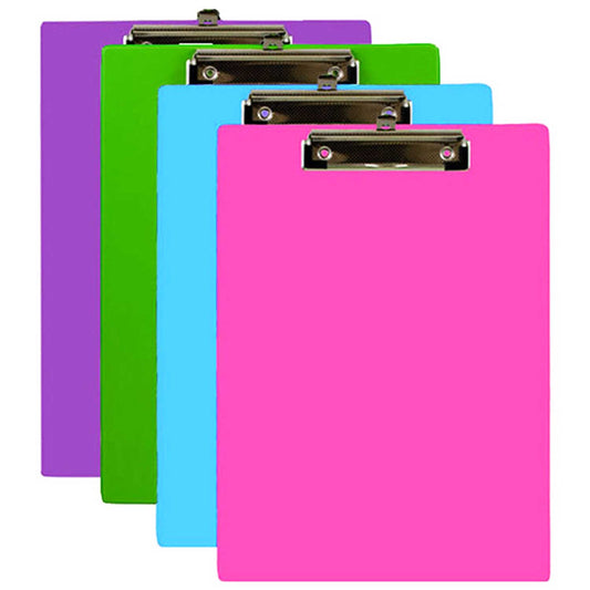 Bright Color PVC Standard Size Clipboard Low Profile Clip, A4 Letter Size, Assorted 4 Colors