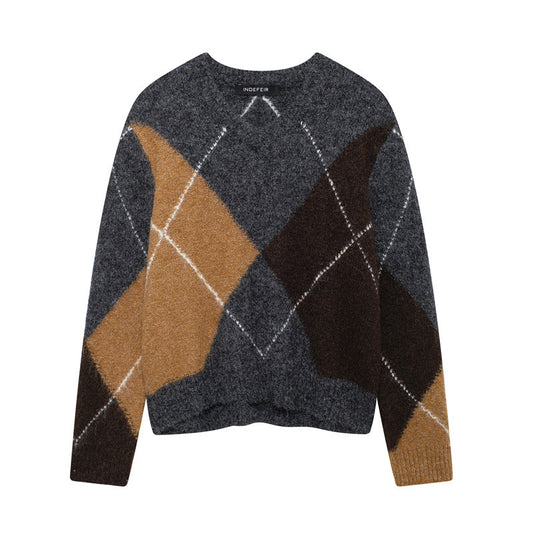 Fashionable Casual All-match Round Neck Diamond-shaped Sweater