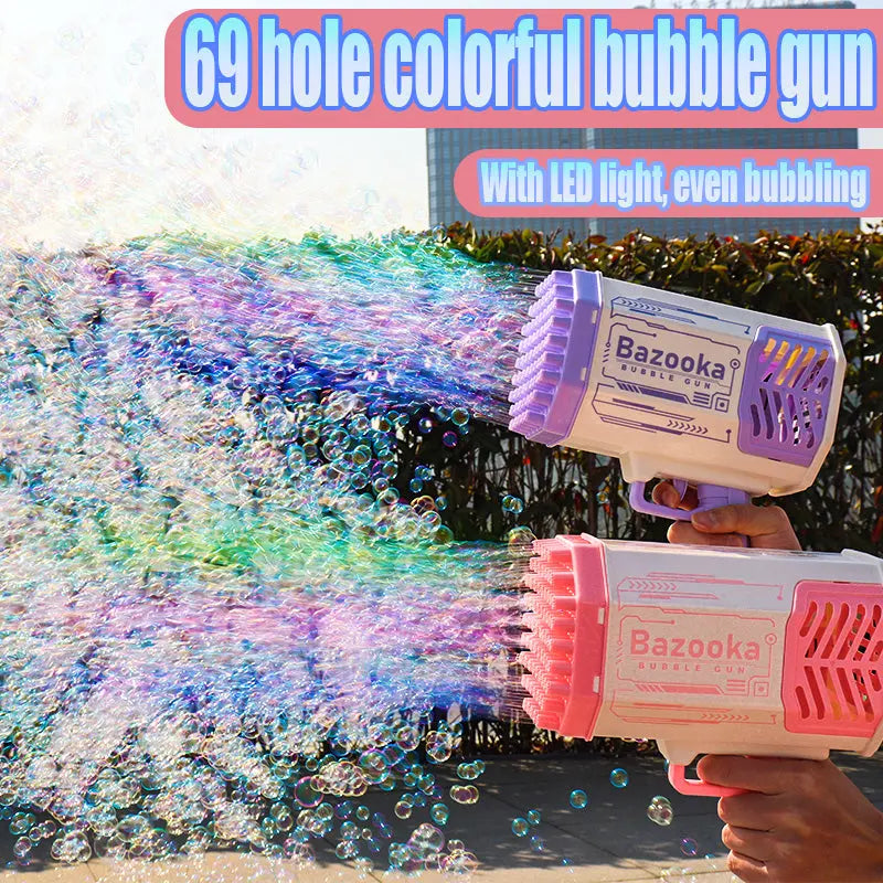 Bubble Gun Rocket 69 Holes Soap Bubbles Machine Gun Shape Automatic Blower With Light Toys For Kids Pomperos G8Central.com