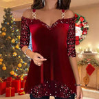 Elegant Solid Suede & Sequin Spliced Sling Top