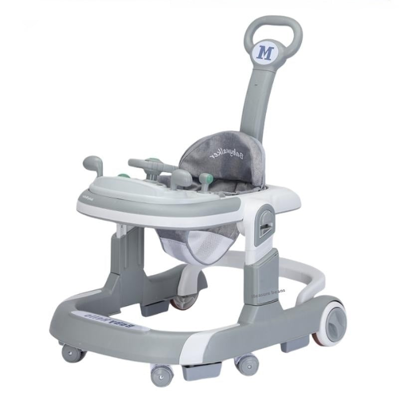 Lightweight Foldable Baby Walker with Push Handle | Multifunctional Anti-Rollover Infant Walking Aid with Music Toy Tray & Height Adjustment