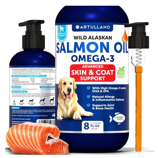 🐟 Wild Alaskan Salmon Oil for Dogs – Skin, Coat & Joint Support | 8 FL OZ 🐶✨
