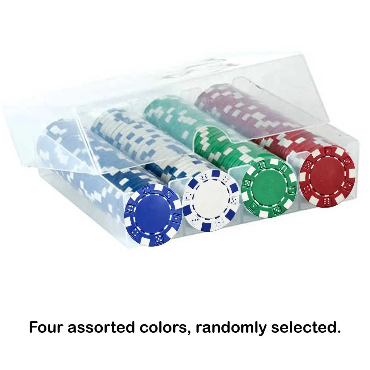 100‑Piece 11.5g Poker Chips Set with Dice, Suited & Las Vegas Designs in Clear Plastic Case G8Central