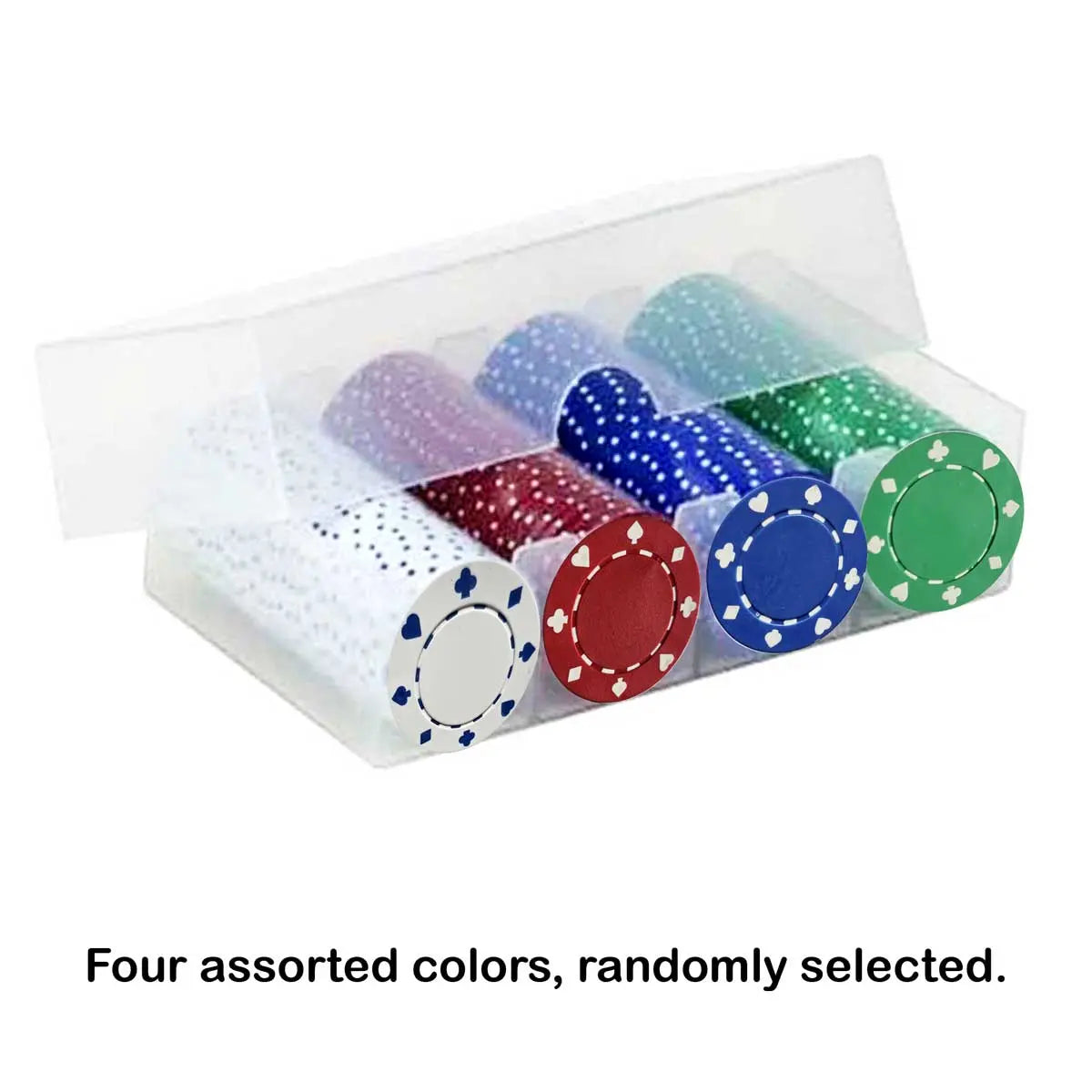 100‑Piece 11.5g Poker Chips Set with Dice, Suited & Las Vegas Designs in Clear Plastic Case G8Central