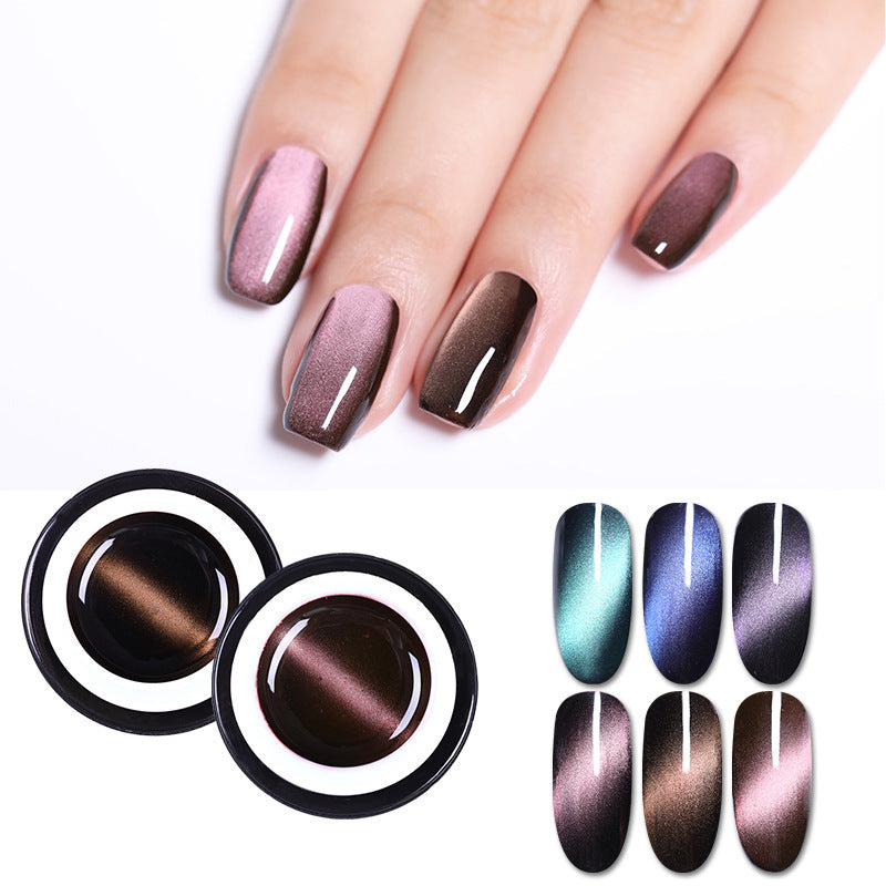 Nail polish with gradient effect on nails and color swatches.