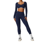 Spring All-matching Casual Contrast Color Beauty Back Yoga Clothes Suit for Women Long Sleeve Gold Ammonia Cloud Fabric Tight Fit Breathable Sports Set