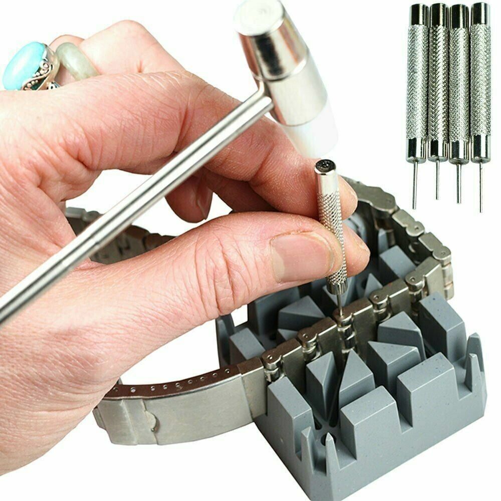 Watch Repair Band Link Remover Tool Kit - Hammer Punch Pins Watch Strap Holder