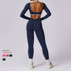 Spring All-matching Casual Contrast Color Beauty Back Yoga Clothes Suit for Women Long Sleeve Gold Ammonia Cloud Fabric Tight Fit Breathable Sports Set