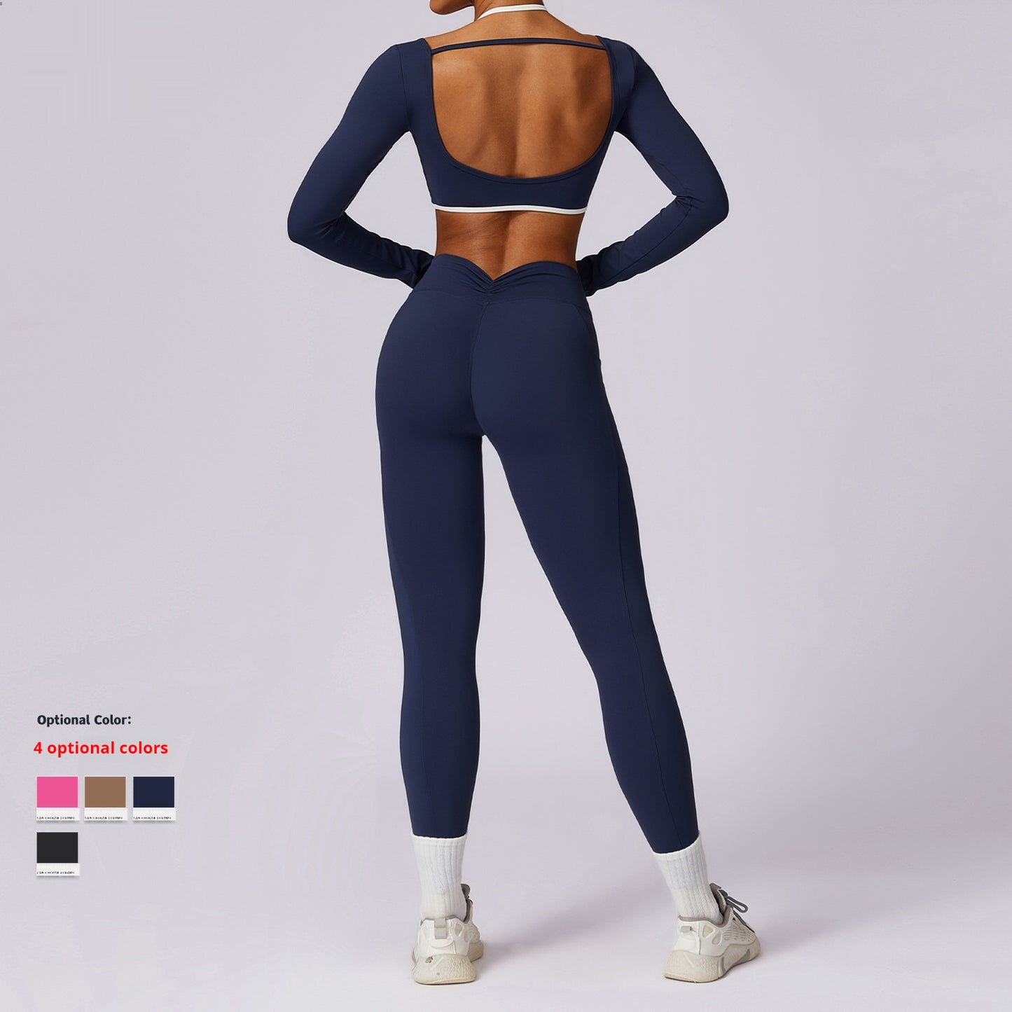 Spring All-matching Casual Contrast Color Beauty Back Yoga Clothes Suit for Women Long Sleeve Gold Ammonia Cloud Fabric Tight Fit Breathable Sports Set