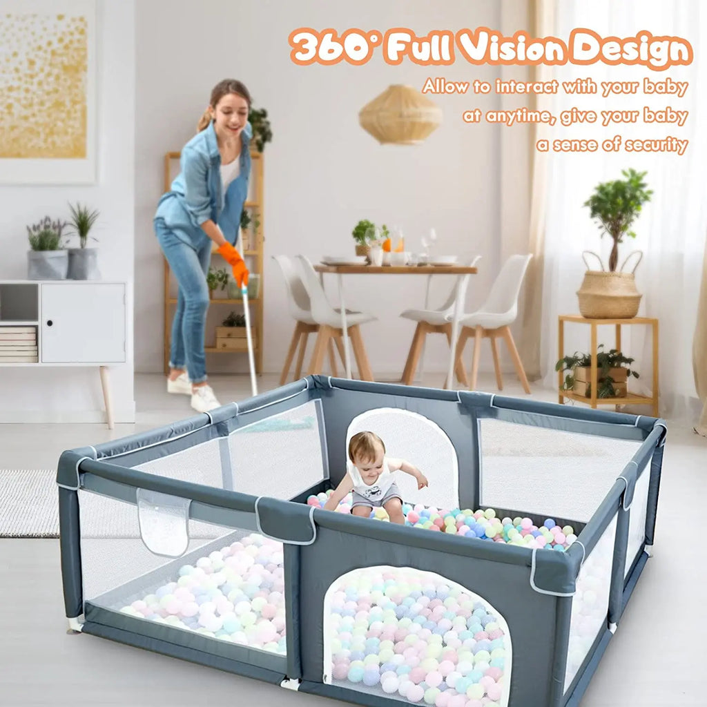 Large Baby Playpen79x71, Extra Large Play Pen For Babies And Toddlers, Play Yard With Gate, Baby Fence With Breathable Mesh, Safety Indoor & Outdoor Activity Center Grey G8Central.com