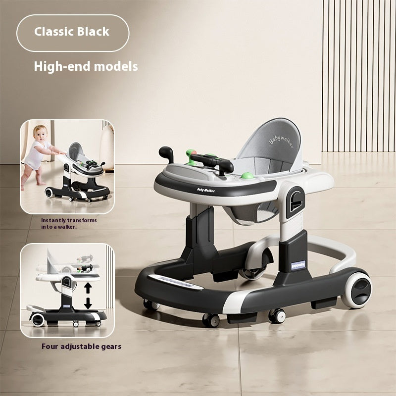 Lightweight Foldable Baby Walker with Push Handle | Multifunctional Anti-Rollover Infant Walking Aid with Music Toy Tray & Height Adjustment
