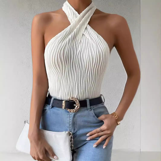 Fashionable Personalized Halter Knitted Short Top For Women