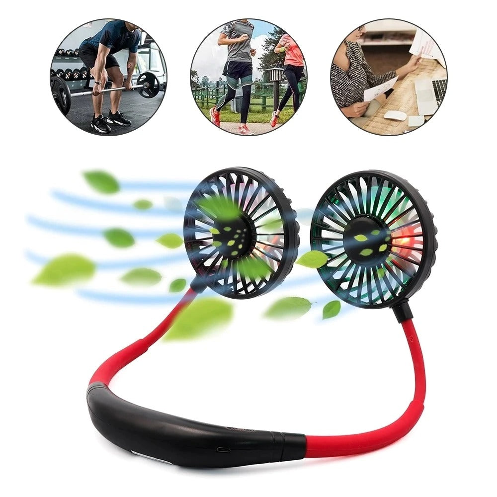 Mini Portable Hanging Neckband Fan USB Rechargeable Double Fans Air Cooler