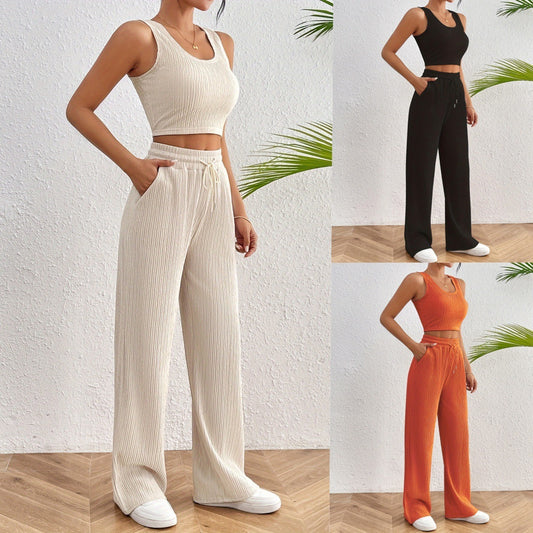 Sleeveless Solid Color Top & Trousers Set