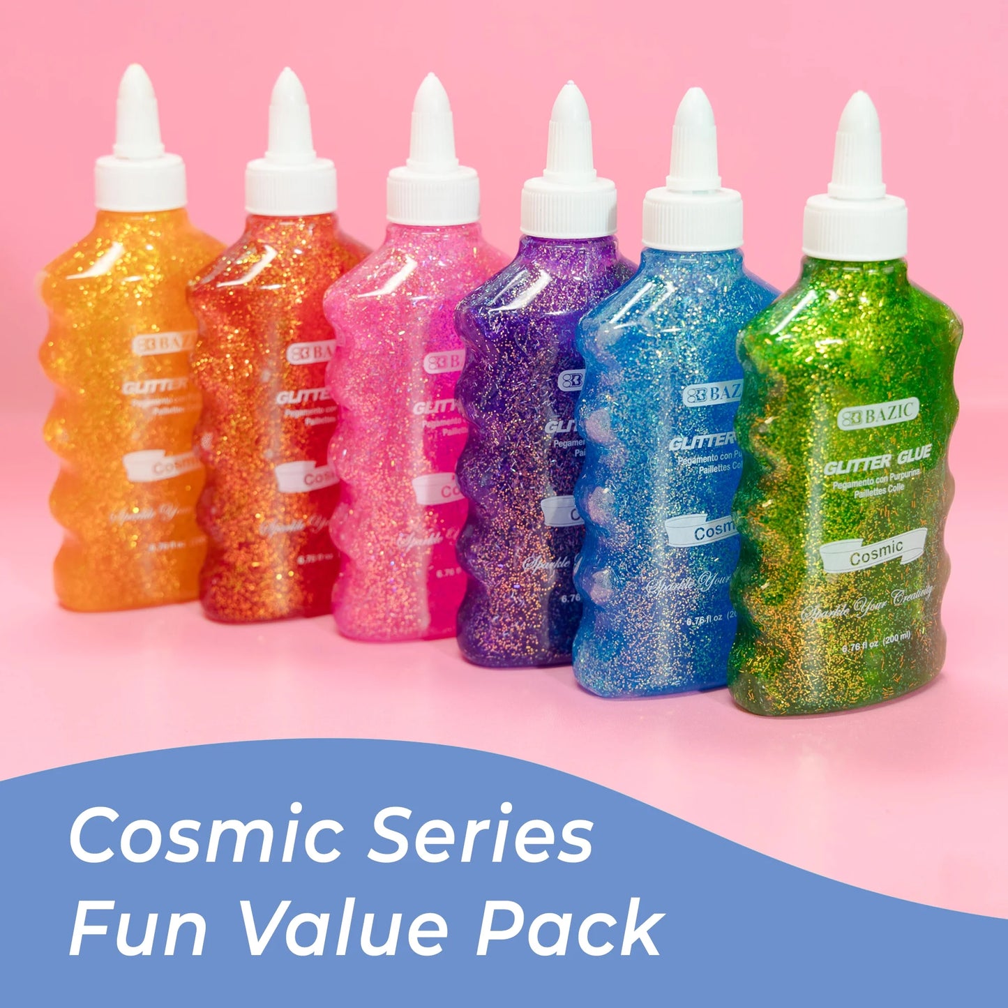 Glitter Glue Cosmic Series, Washable Sparkling Colors, Large Pack for Classroom Kids Artist | 6 Colors, 6.76 FL OZ (200ml)