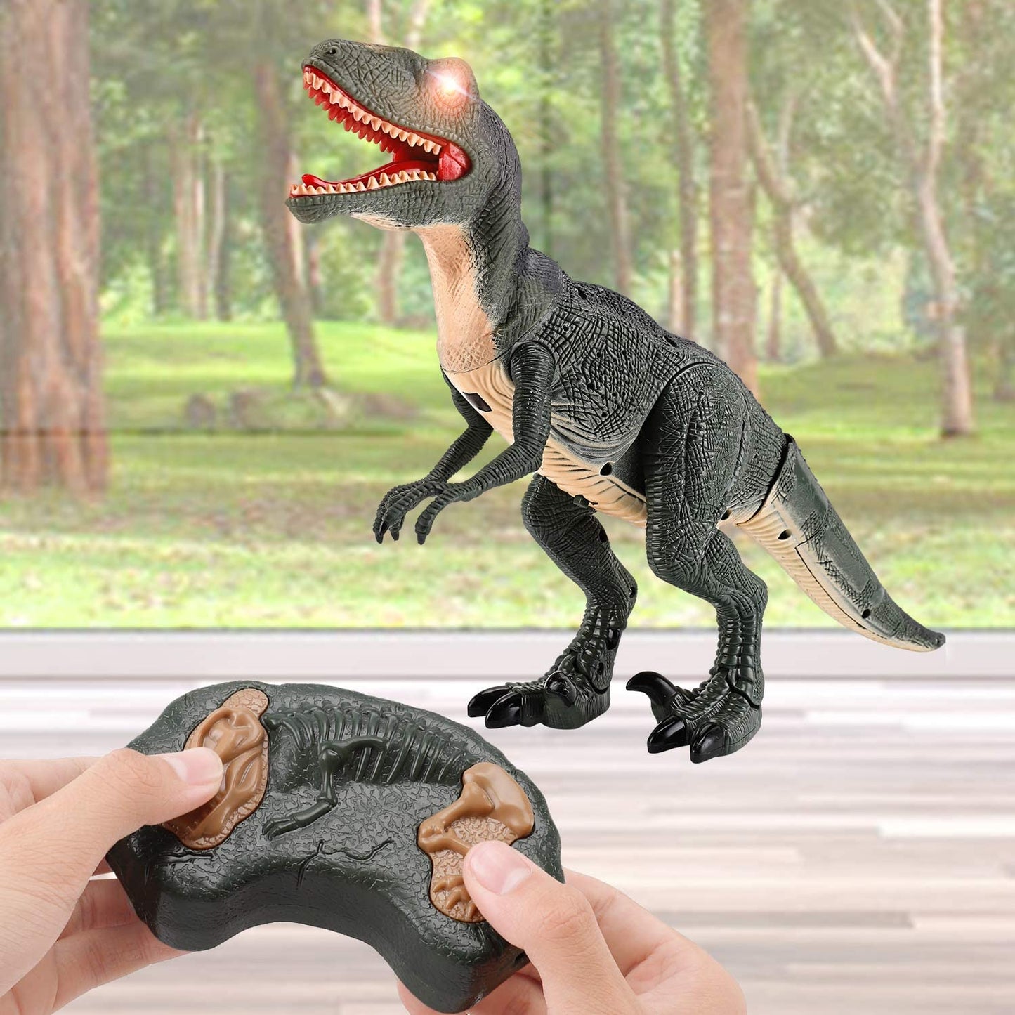 Remote Control R C Walking Dinosaur Toy With Shaking Head, Light Up Eyes & Sounds ,Velociraptor, Gift For Kids Amazon Platform Banned