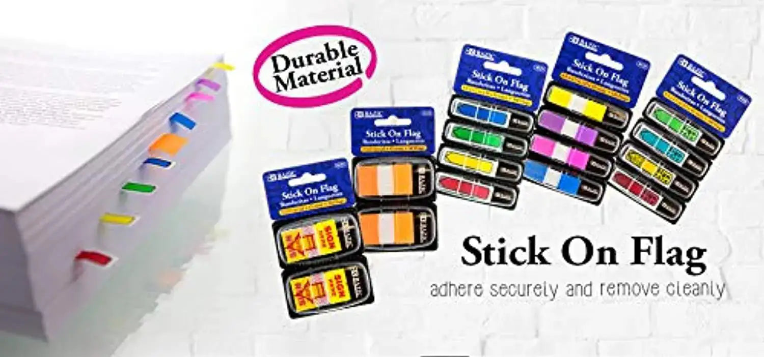 Stick on Flag w/ Dispenser | Neon Color | 30 Ct. 0.5" x 1.7" (4/Pack).
