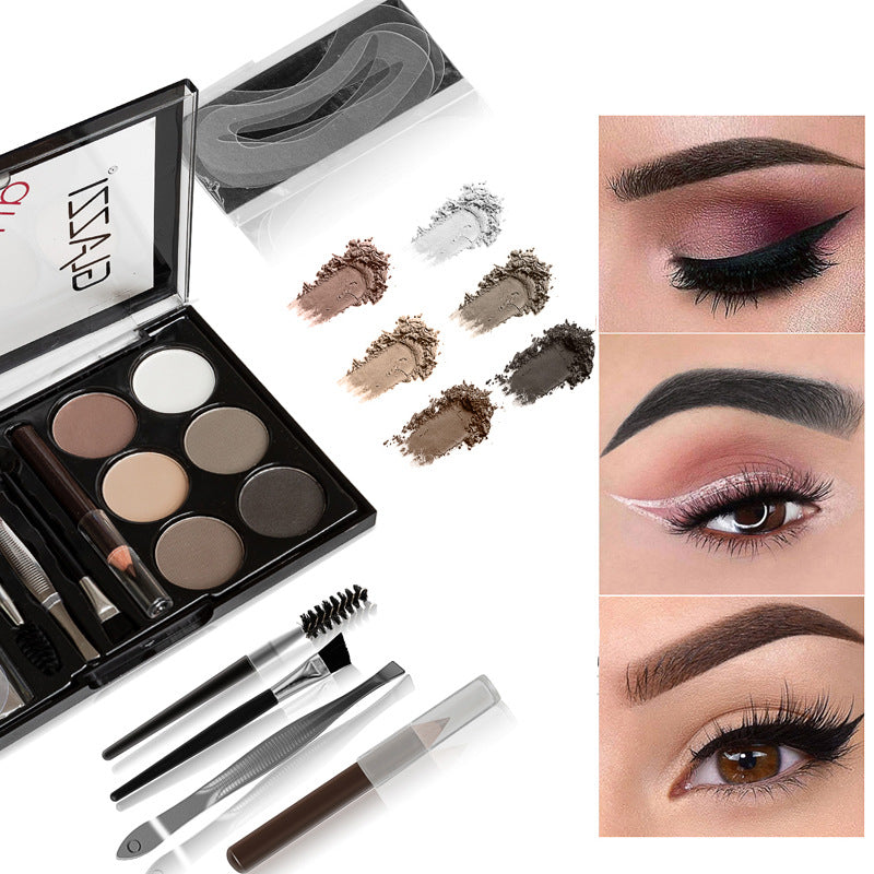 Natural Brown Eyebrow Powder Palette – Waterproof Brow Stamp Kit with Brush ✨