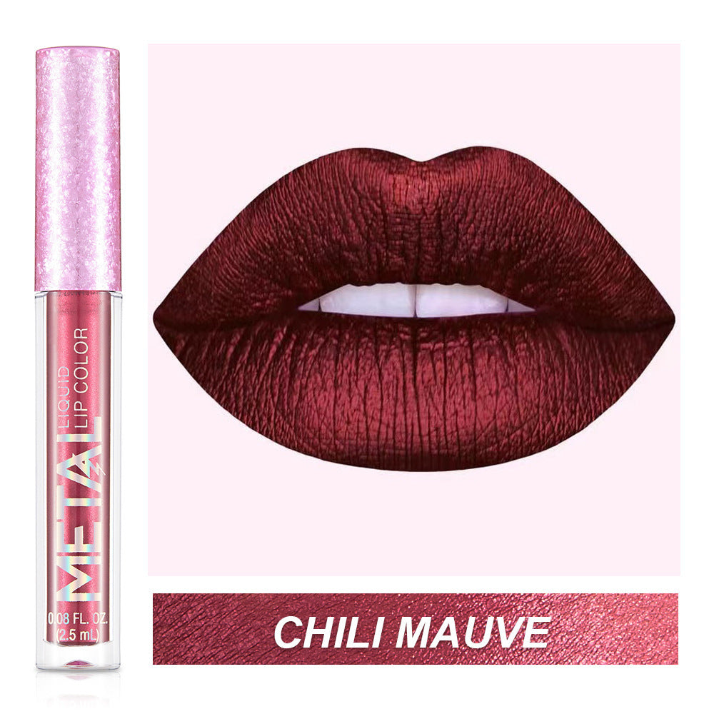Metal Lip Gloss Waterproof Lipstick – Long Lasting Metallic Shine Lip Color 💄✨
