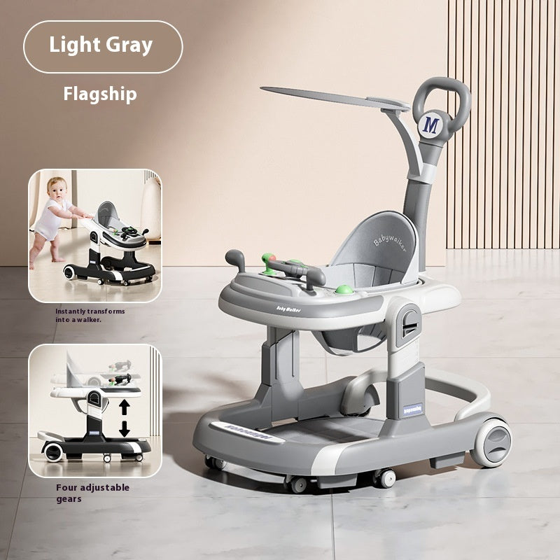 Lightweight Foldable Baby Walker with Push Handle | Multifunctional Anti-Rollover Infant Walking Aid with Music Toy Tray & Height Adjustment