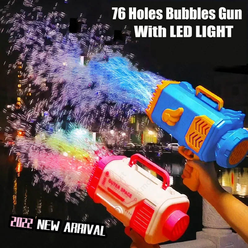 Bubble Gun Rocket 69 Holes Soap Bubbles Machine Gun Shape Automatic Blower With Light Toys For Kids Pomperos