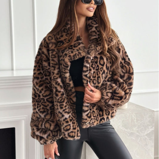 Fashion Personality Leopard Print Fur Lapel Short Coat - Autumn & Winter