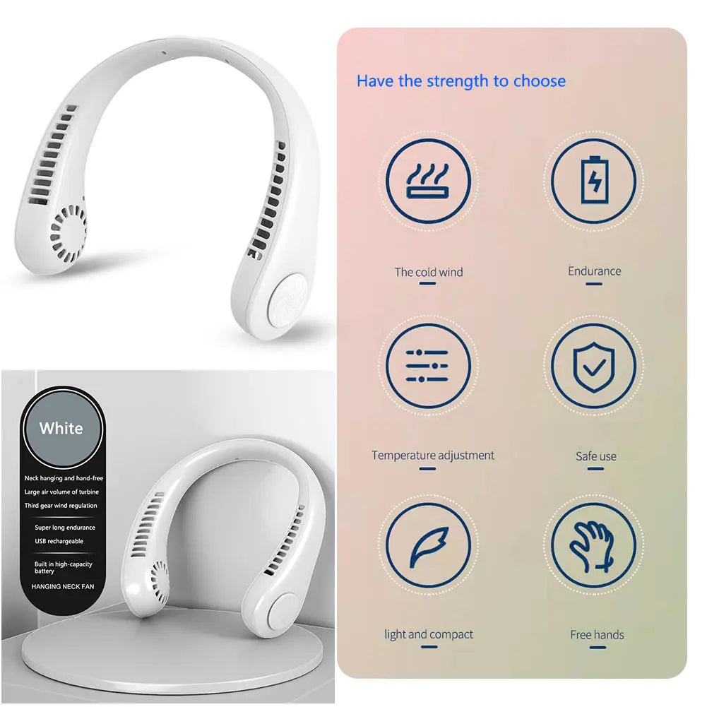 Hanging Neck Fan Portable Cooling Fan USB Leafless 360 Degree Neckband Fan 78 Surround Air Outlets 4000Mah Rechargeable g8central.com