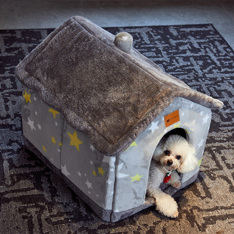 Foldable Pet Dog & Cat Bed – Warm Winter Kennel with Self-Warming, Plush Cave Nest, Multiple Sizes & Colors