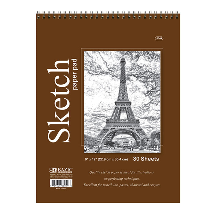 BAZIC Sketch Pad 30 Sheets 9" X 12" Top Spiral Sketchbook Drawing Pads