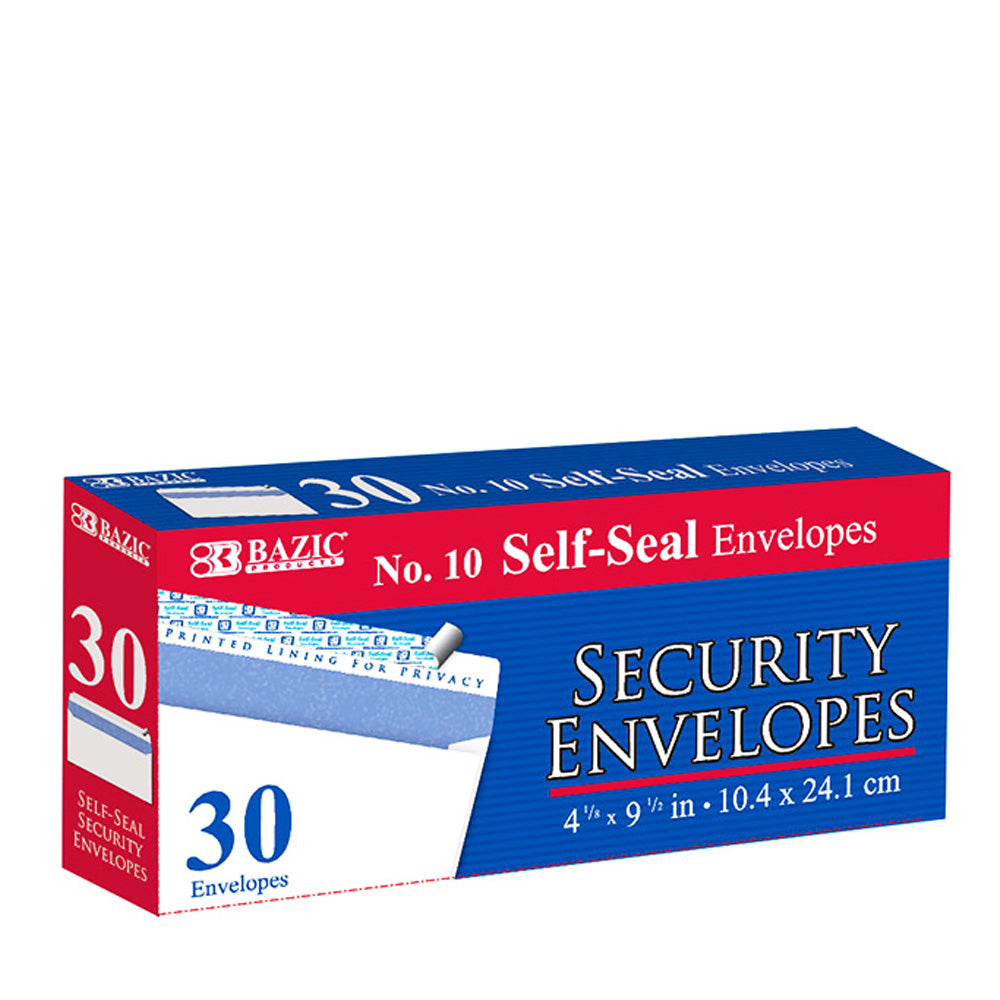 Envelopes #10 Self-Seal SECURITY White 4 1/8" x 9 1/2" 30-Count | 24-Pack
