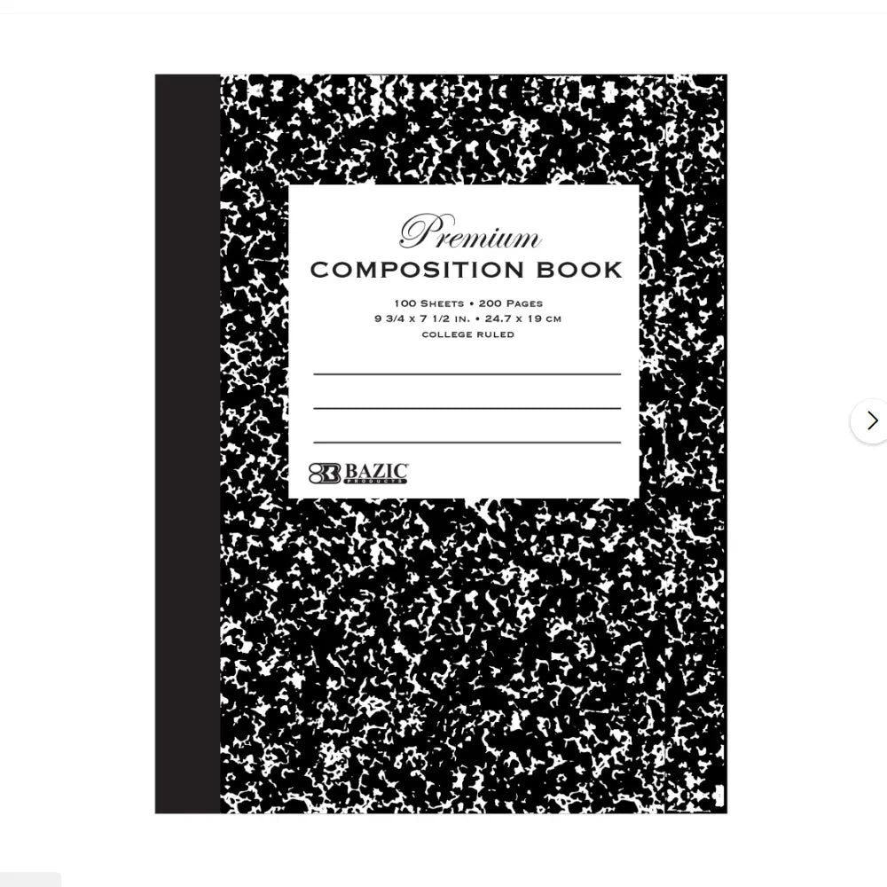 Premium Composition Book College Ruled 100 Ct. 9 3/4 x 7 1/2 in. | Black Marble Hard Cover G8Central