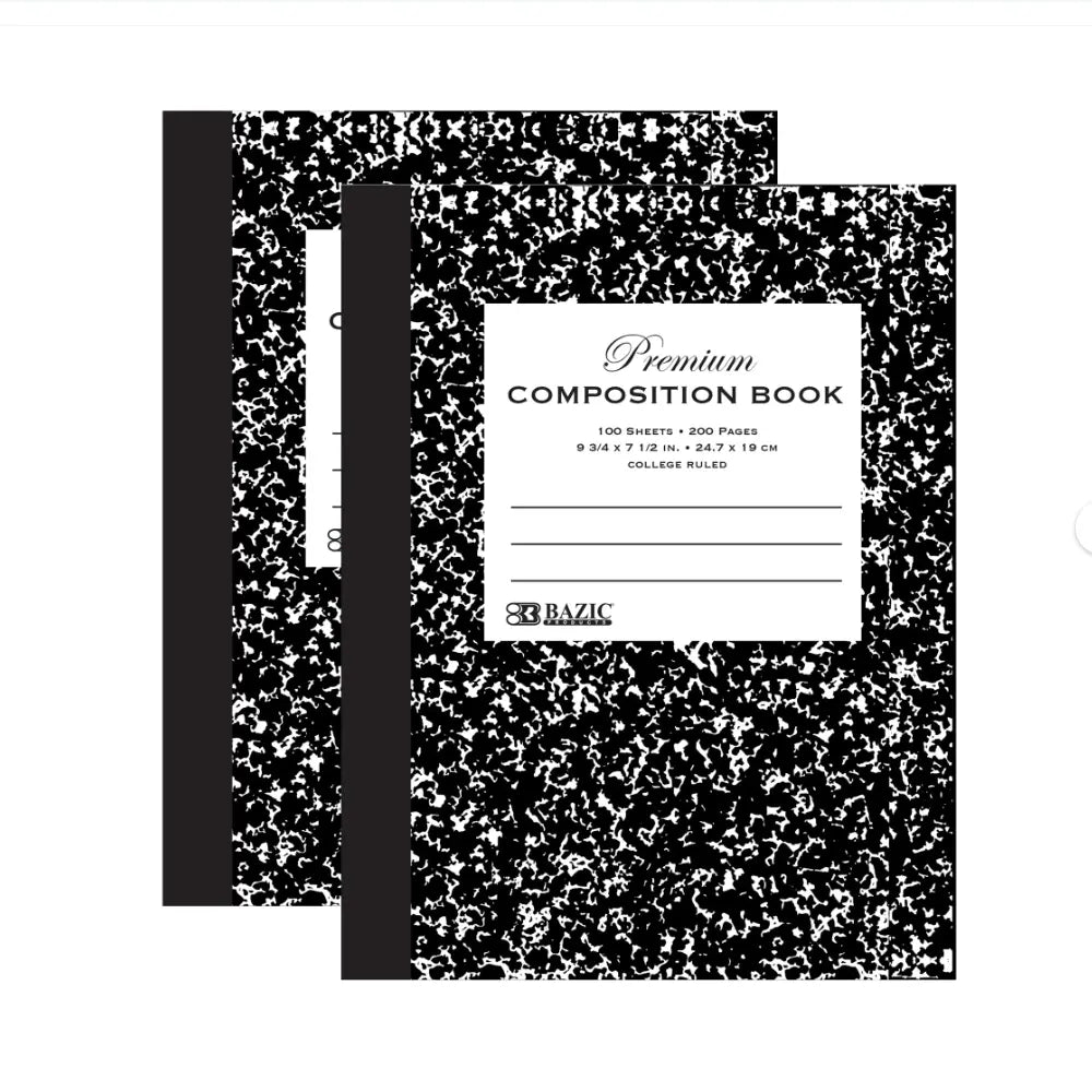 Premium Composition Book College Ruled 100 Ct. 9 3/4 x 7 1/2 in. | Black Marble Hard Cover G8Central