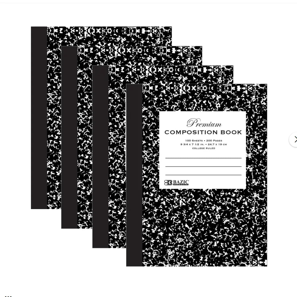 Premium Composition Book College Ruled 100 Ct. 9 3/4 x 7 1/2 in. | Black Marble Hard Cover G8Central