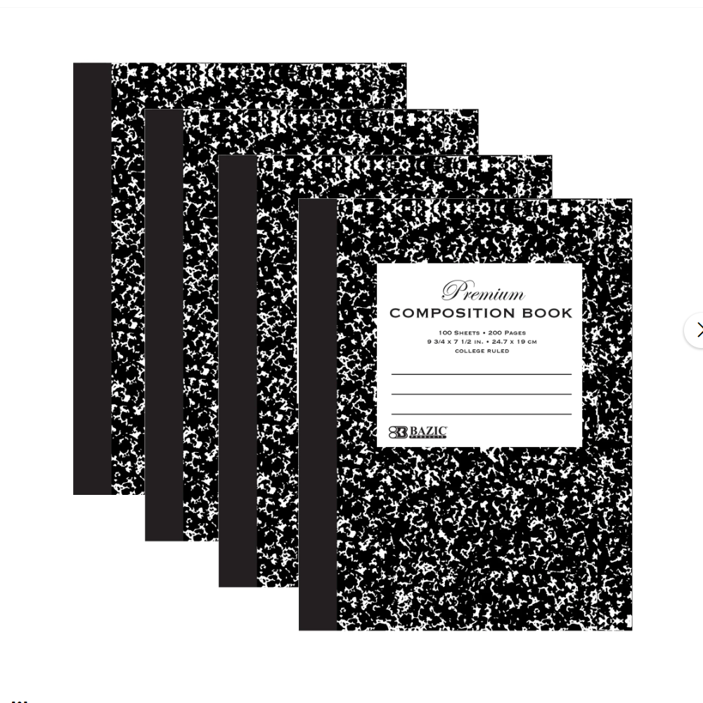 Premium Composition Book College Ruled 100 Ct. 9 3/4 x 7 1/2 in. | Black Marble Hard Cover