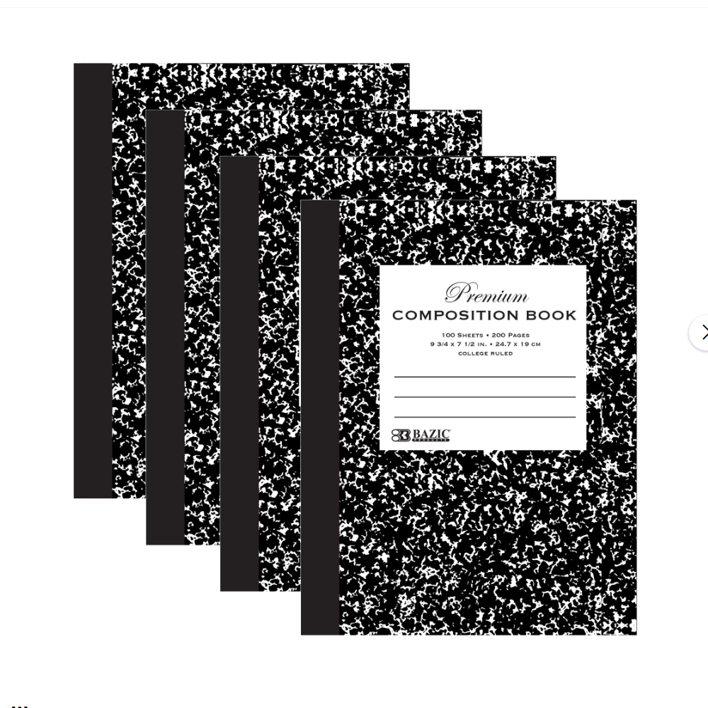 Composition Book College Ruled 100 Ct. 9 3/4 x 7 1/2 in. | Black Marbl ...
