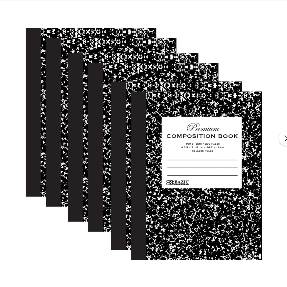 Premium Composition Book College Ruled 100 Ct. 9 3/4 x 7 1/2 in. | Black Marble Hard Cover