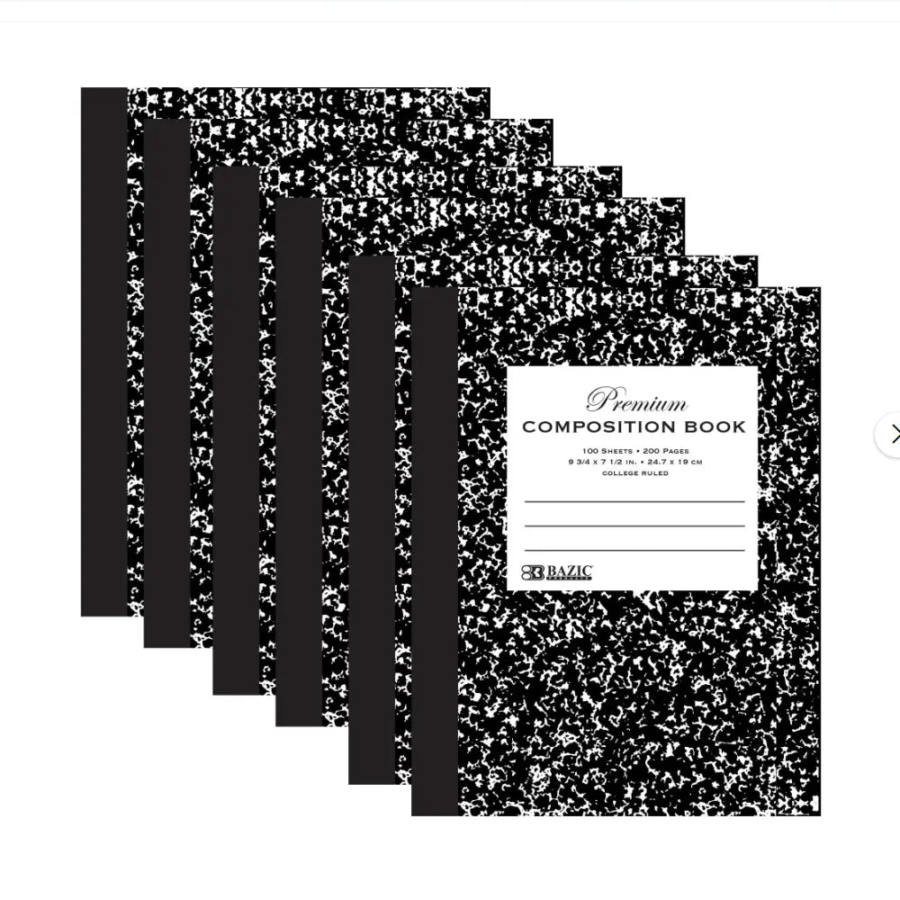 Premium Composition Book College Ruled 100 Ct. 9 3/4 x 7 1/2 in. | Black Marble Hard Cover G8Central