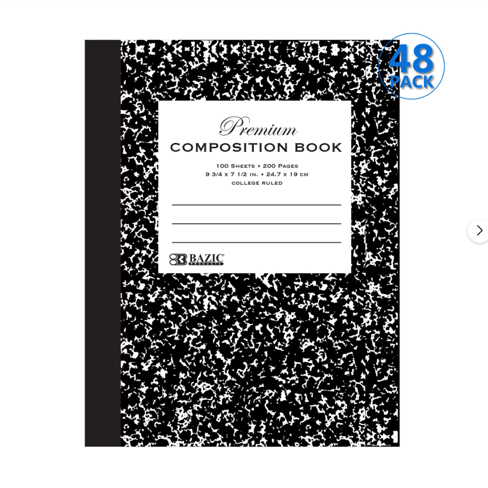 Premium Composition Book College Ruled 100 Ct. 9 3/4 x 7 1/2 in. | Black Marble Hard Cover