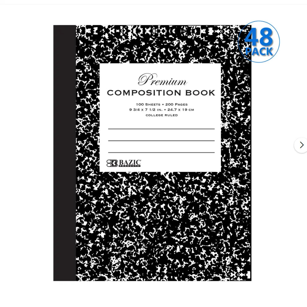 Premium Composition Book College Ruled 100 Ct. 9 3/4 x 7 1/2 in. | Black Marble Hard Cover G8Central