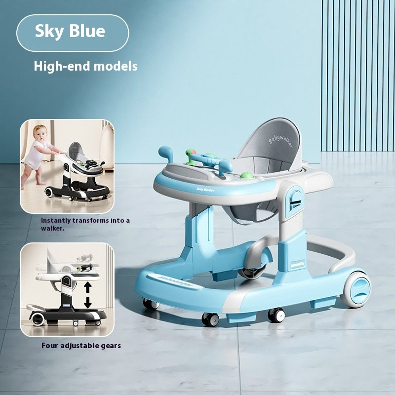 Lightweight Foldable Baby Walker with Push Handle | Multifunctional Anti-Rollover Infant Walking Aid with Music Toy Tray & Height Adjustment