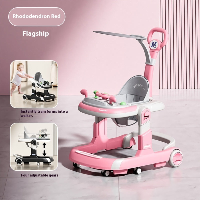 Lightweight Foldable Baby Walker with Push Handle | Multifunctional Anti-Rollover Infant Walking Aid with Music Toy Tray & Height Adjustment