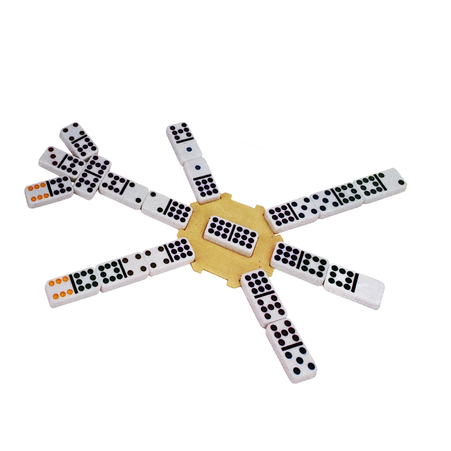 Professional Double-9 Chicken Domino Set with a centerpiece and two chicken markers | COLOR DOTS
