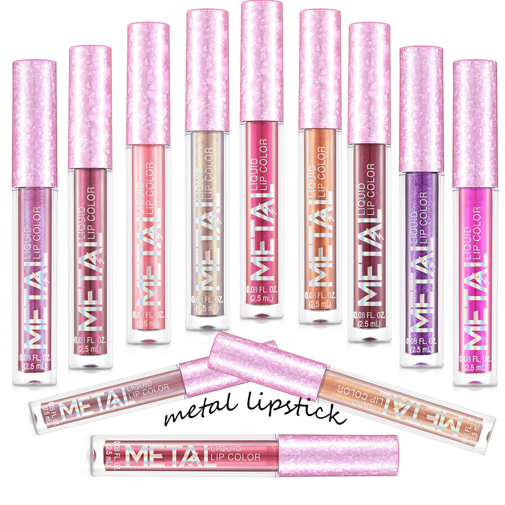 Metal Lip Gloss Waterproof Lipstick – Long Lasting Metallic Shine Lip Color 💄✨