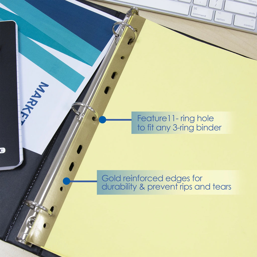 Binder 11-Hole Index Divider with Canary Paper Insertable Color Tabs, 8-count