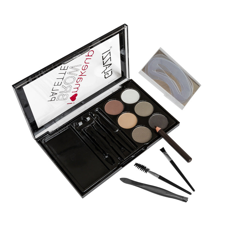 Natural Brown Eyebrow Powder Palette – Waterproof Brow Stamp Kit with Brush ✨