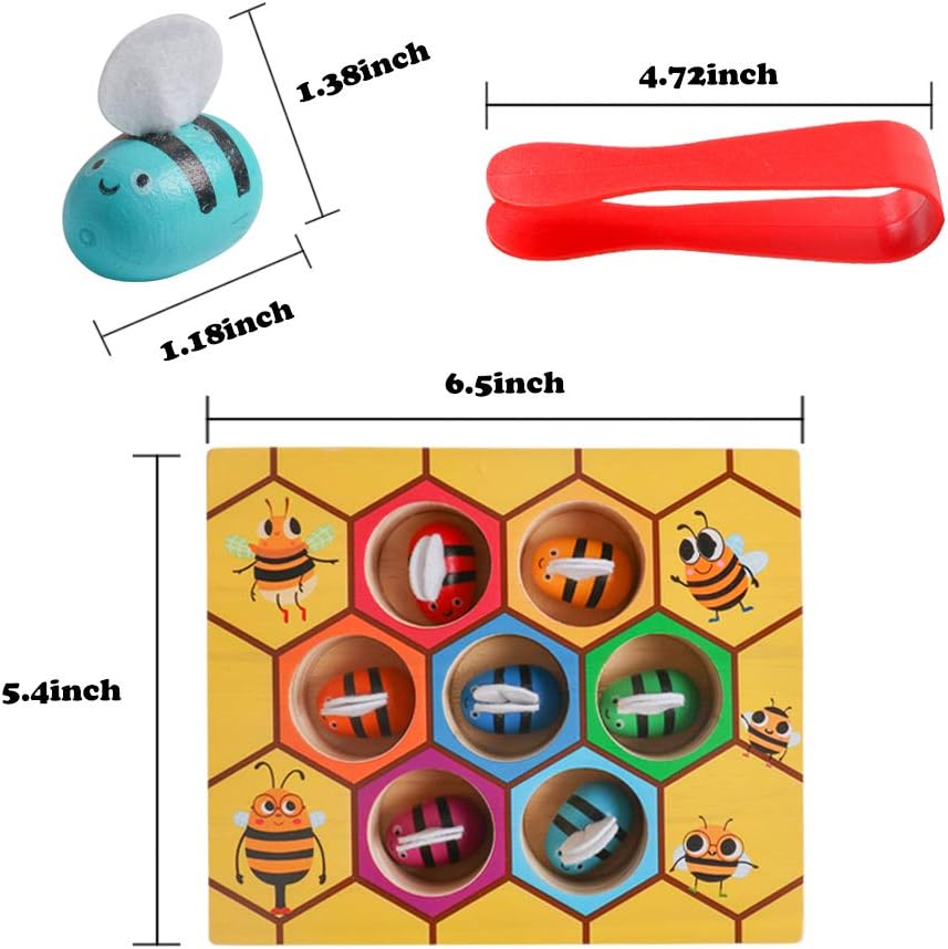 Fine Motor Skill Montessori Toy, Clamp Bee to Hive Matching Game, Wooden for Toddlers,Wood Color Sorting Puzzle Early Learning Preschool Educational Gift for 2 3 4 Years Old Kids