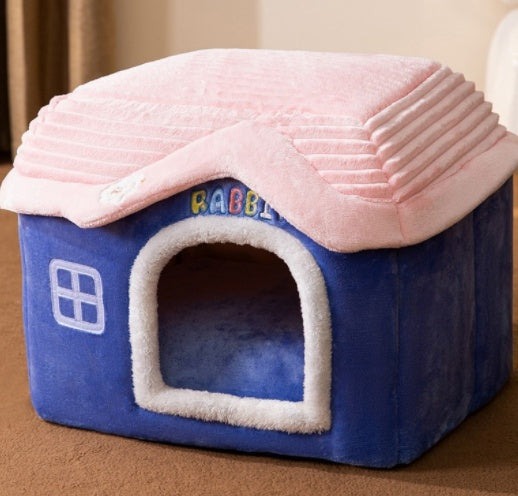 Foldable Pet Dog & Cat Bed – Warm Winter Kennel with Self-Warming, Plush Cave Nest, Multiple Sizes & Colors
